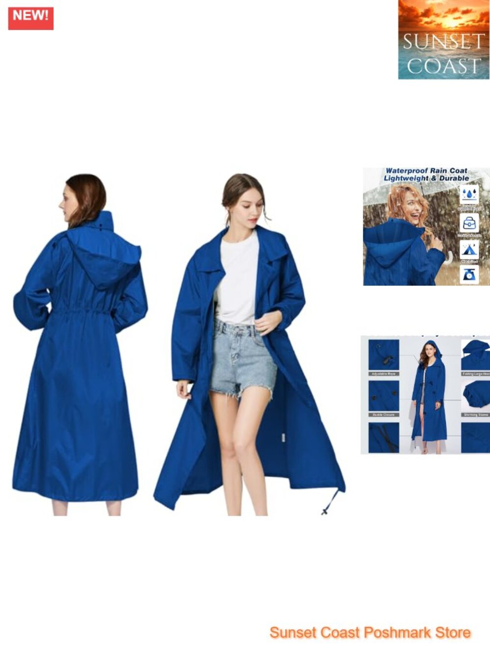 SOPPY Women's Long Waterproof Hooded Packable Raincoat